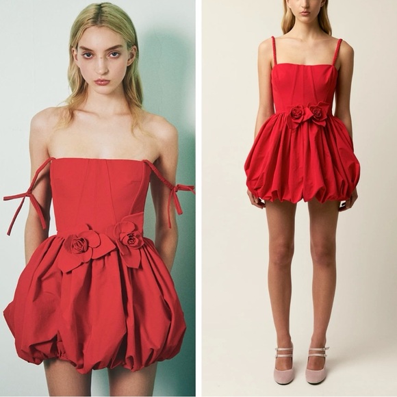 Aknvas Dresses & Skirts - NWOT AKNVAS Anais Red Bubble Mini Dress Floral Birthday Party Holiday Dress 2